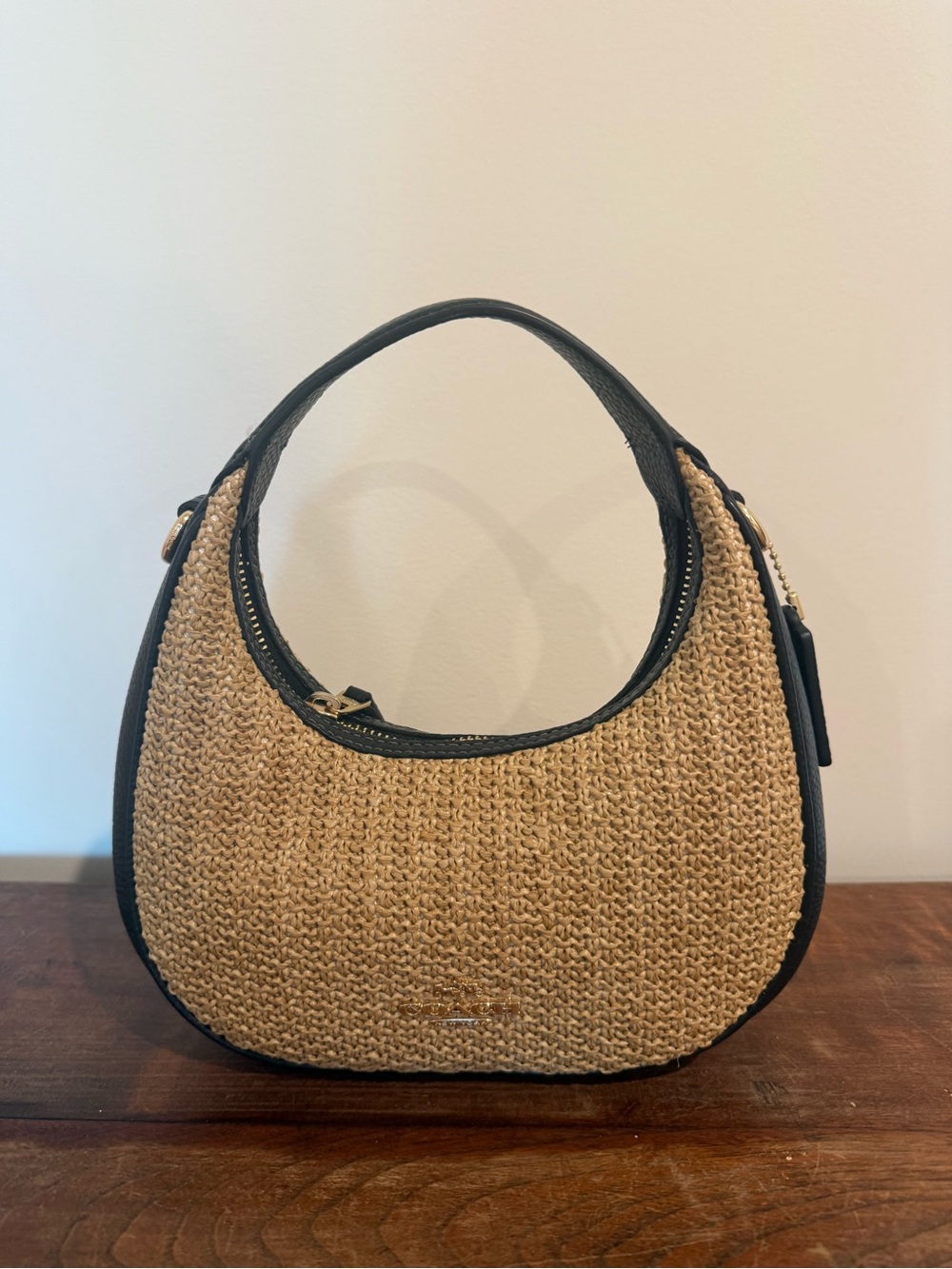 Coach Straw Crossbody Hobo with Black Trim - Picture 1 of 8